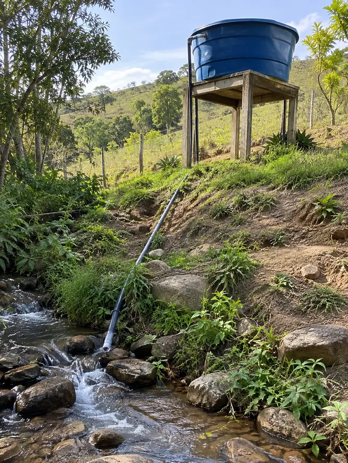 Caixa d’água em área alta de propriedade rural