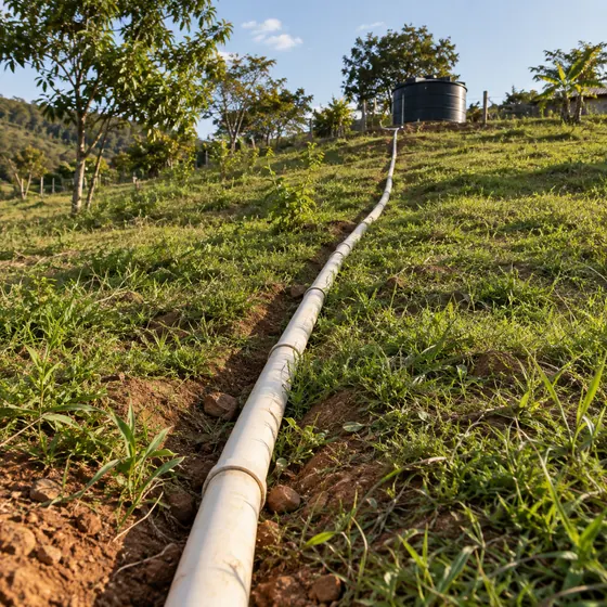 Tubulação subindo o terreno