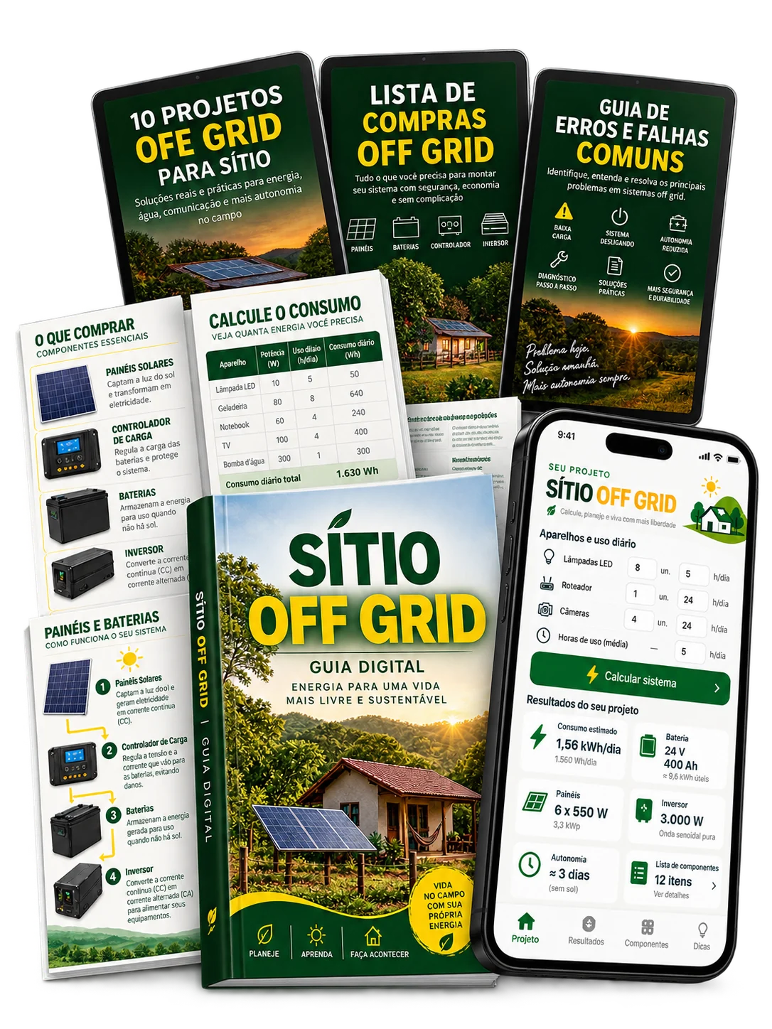 Apostila Sítio OFF GRID, três bônus e aplicativo de dimensionamento em um celular